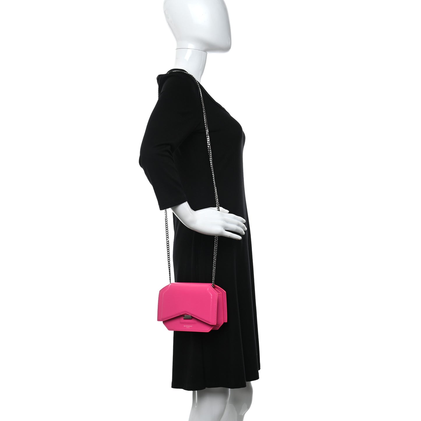 Calfskin Bow Cut Chain Wallet Fuchsia