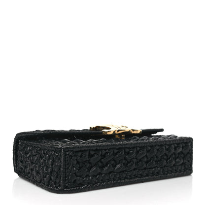Celine Raffia Effect Claude Chain Shoulder Bag Black 4 of 9
