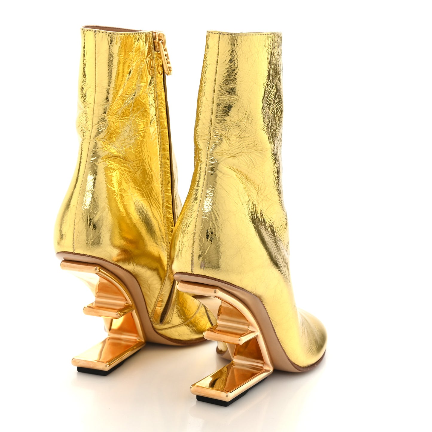 Laminated Craquele Nappa Fendi First 95mm Booties 36 Gold