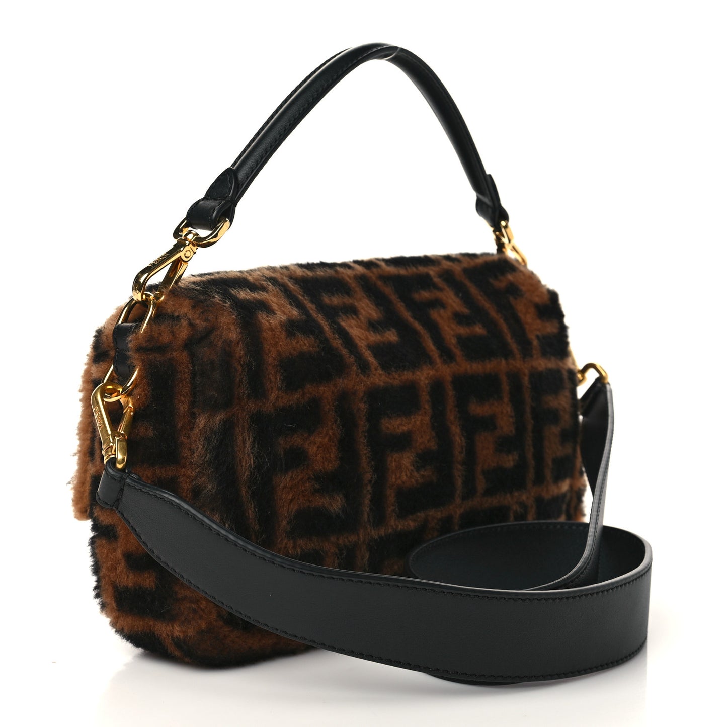Shearling Vitello Dolce Macro FF 1974 Baguette Tobacco Black