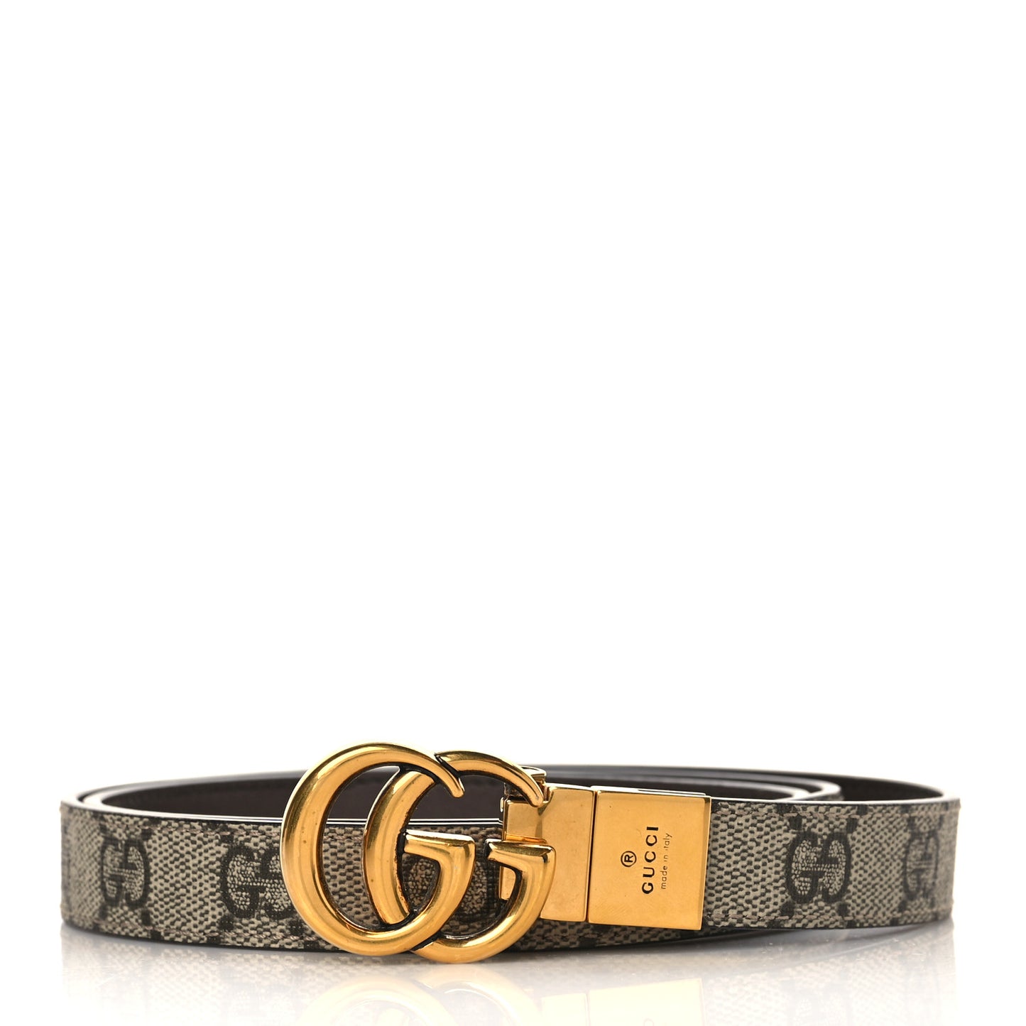 Calfskin GG Supreme Monogram Double G Reversible 20mm Belt 90 36 Beige New Acero