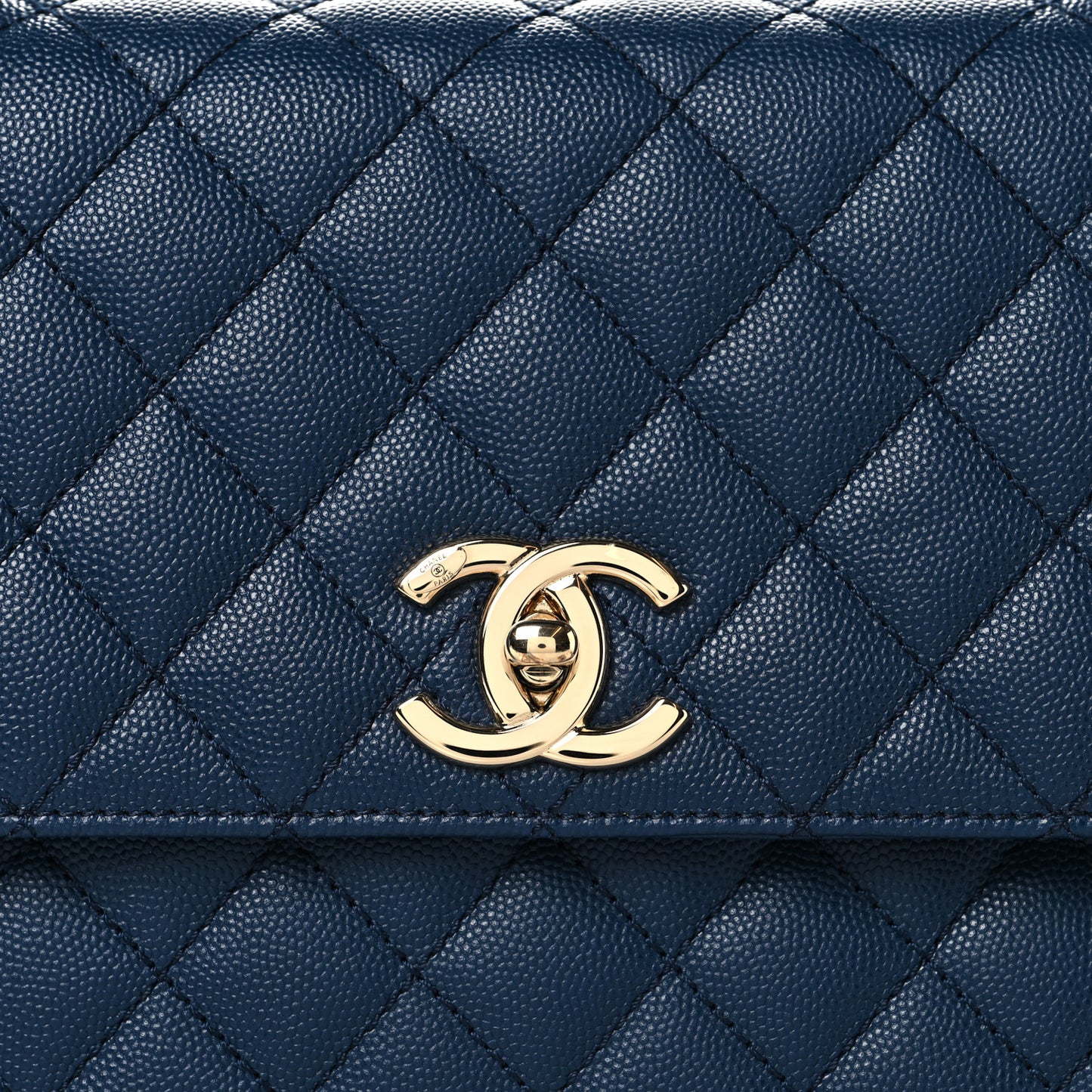 Caviar Lizard Embossed Quilted Small Coco Handle Flap Dark Blue