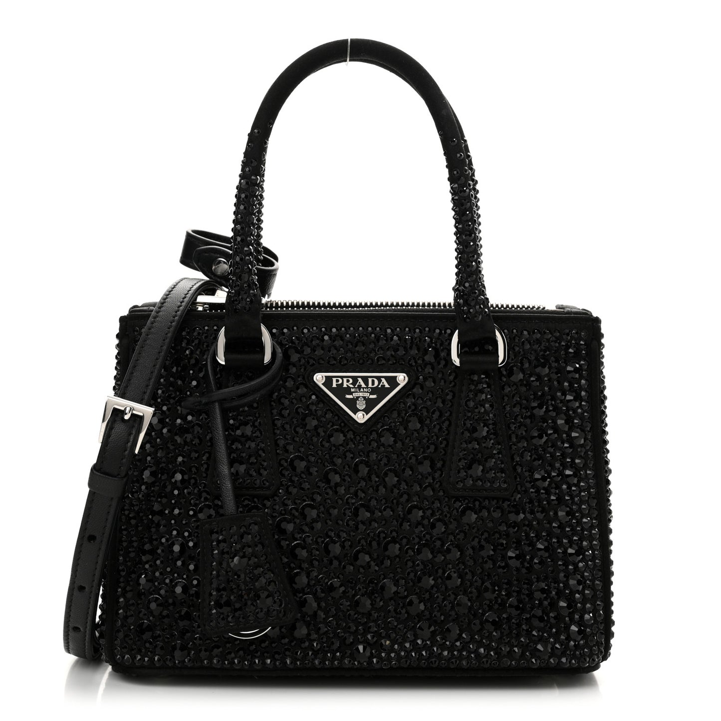 Satin Crystal Mini Galleria Double Zip Tote Black