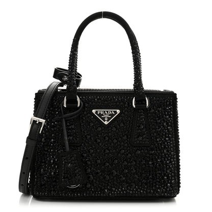 Prada Satin Crystal Mini Galleria Double Zip Tote Black 1 of 10