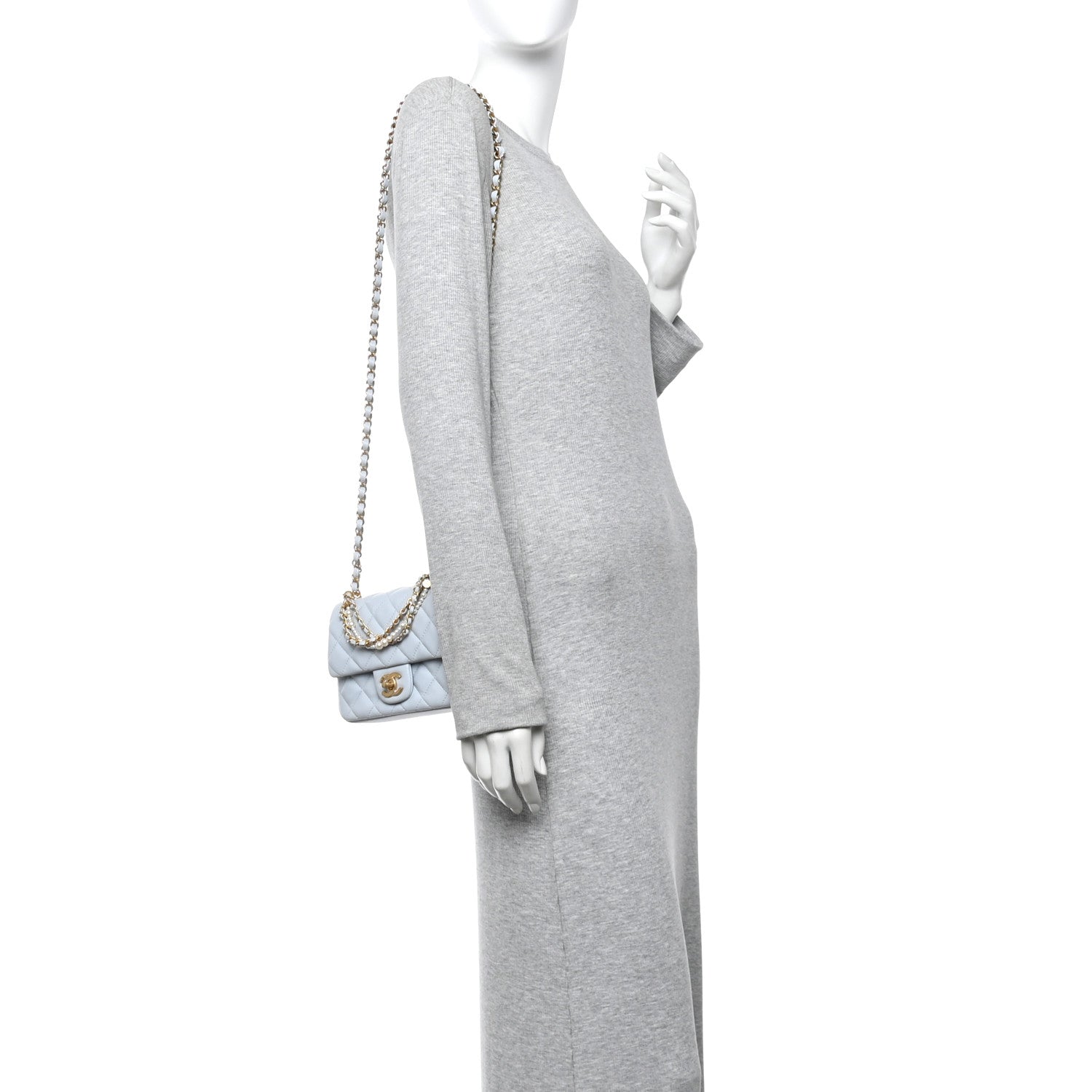 Chanel Shiny Lambskin Quilted Pearl Twist Mini Square Flap Light Blue 2 of 10