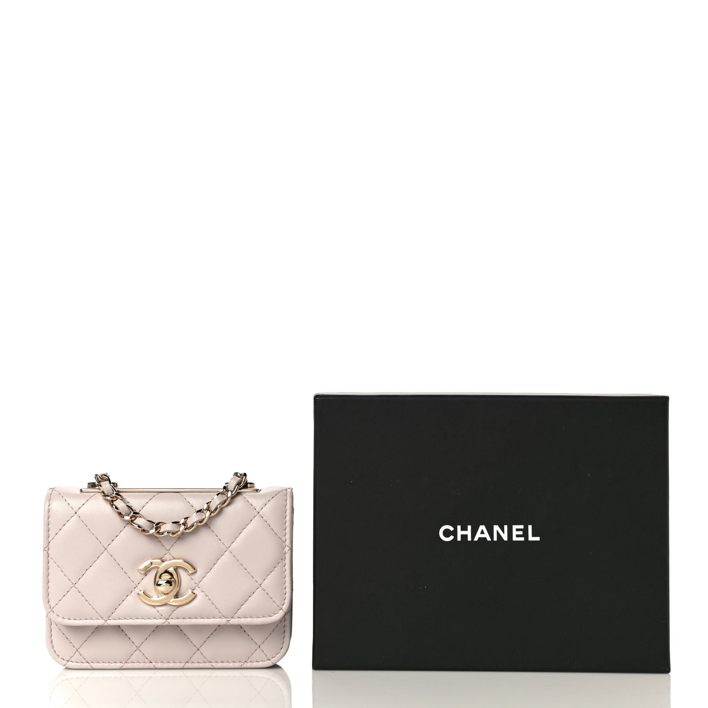 Lambskin Quilted Trendy CC Card Holder On Chain Light Pink