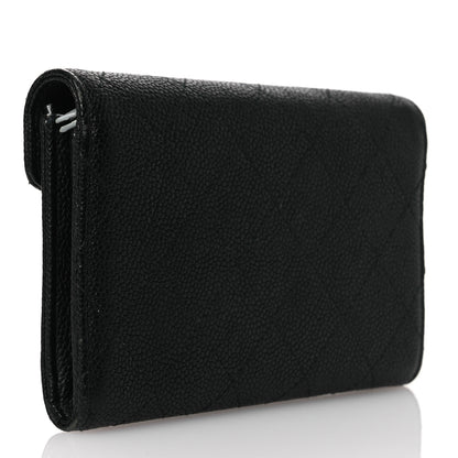 Chanel Caviar Quilted Thread CC Compact Flap Wallet Black 3 of 14
