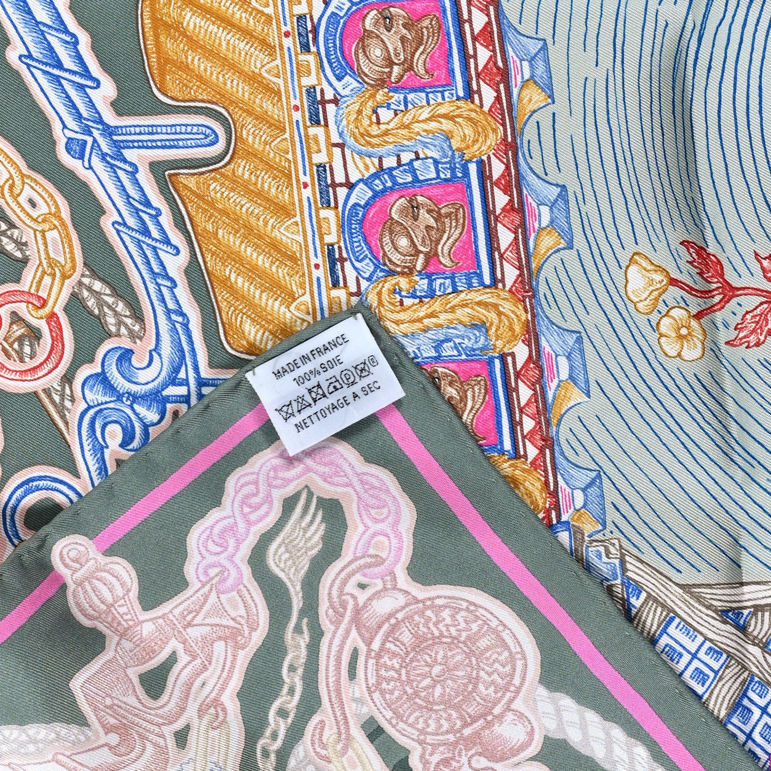 Hermes Silk Super Silk Quest Scarf 90 Vert Amande Rose Multicolor 3 of 3