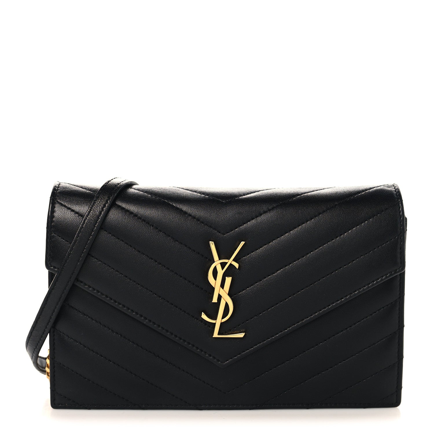 Saint Laurent Calfskin Matelasse Chevron Monogram Envelope Chain Wallet Black 1 of 9