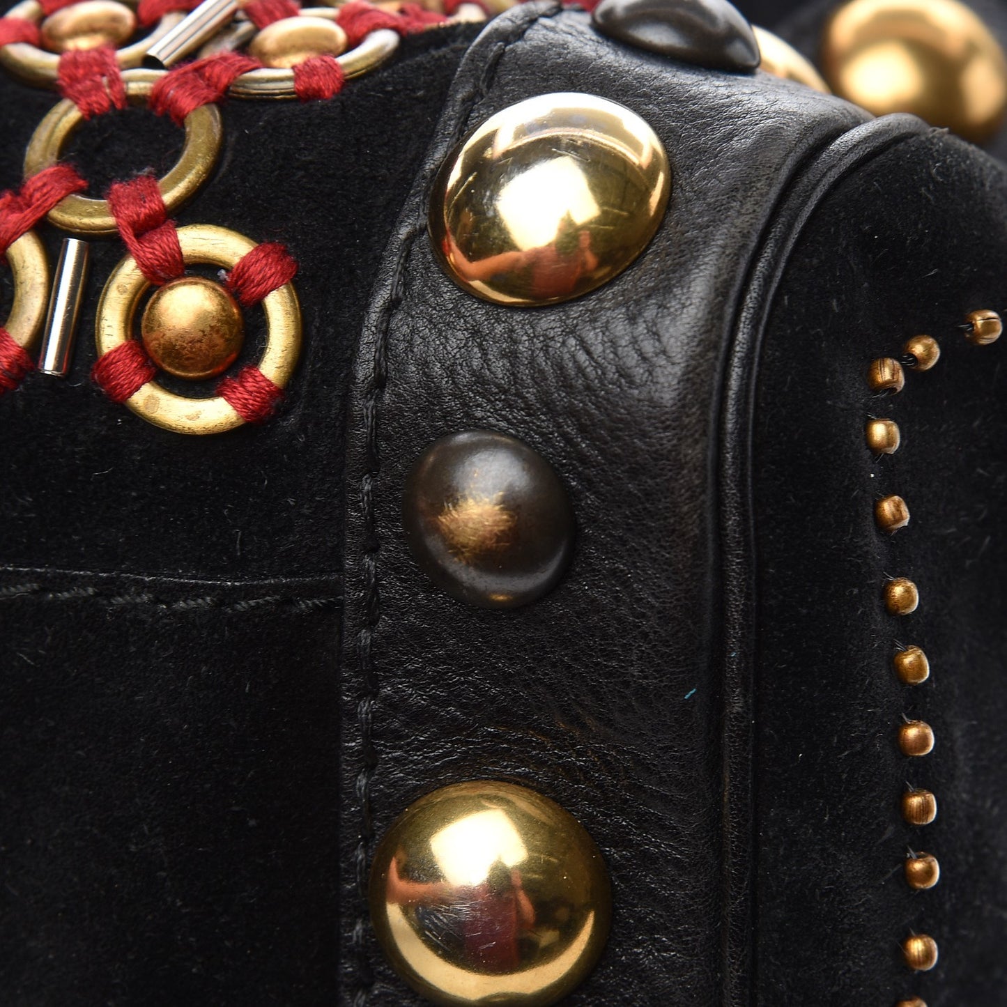 Suede Calfskin Large Babouska Studded Boston Black