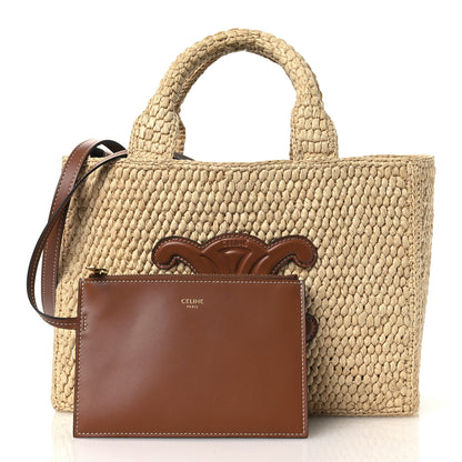 Celine Raffia Calfskin Triomphe Small Cabas Thais Tan 3 of 11