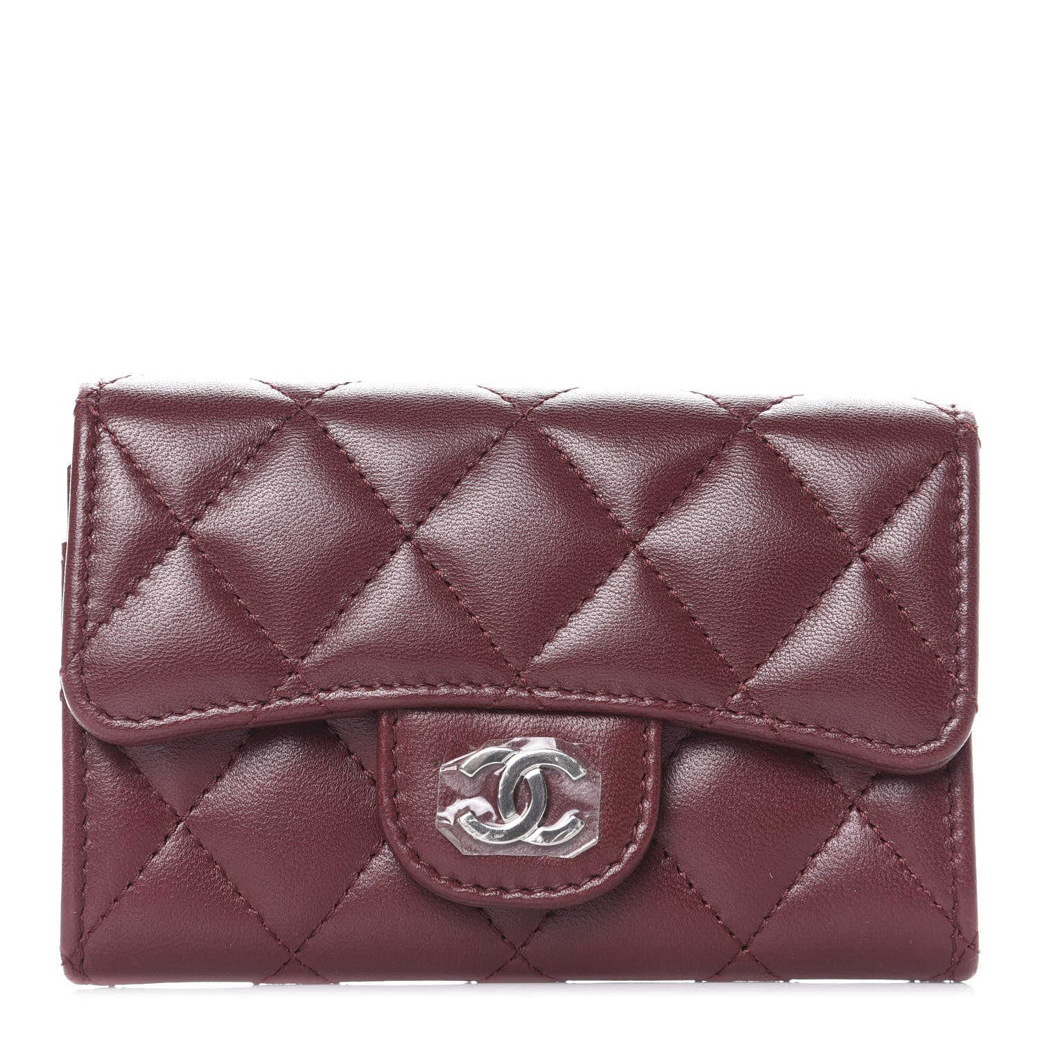 Chanel Lambskin Quilted Flap Card Holder Wallet Burgundy 1 of 10
