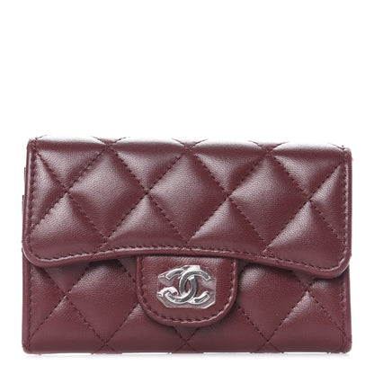 Chanel Lambskin Quilted Flap Card Holder Wallet Burgundy 1 of 10