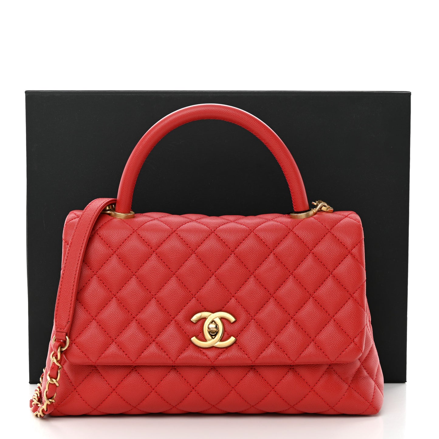 Caviar Quilted Small Coco Handle Flap Red