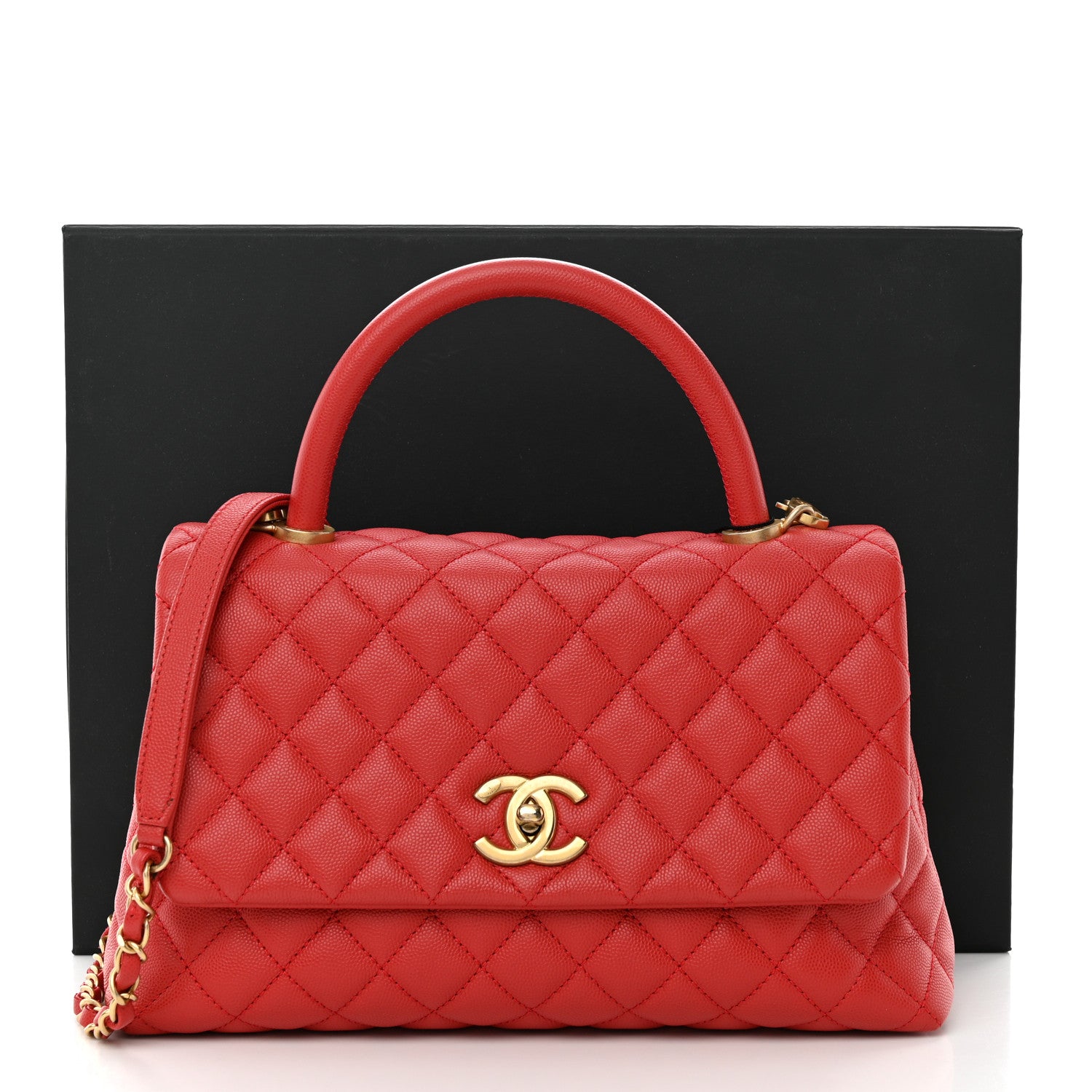 Chanel Caviar Quilted Small Coco Handle Flap Red 11 of 11