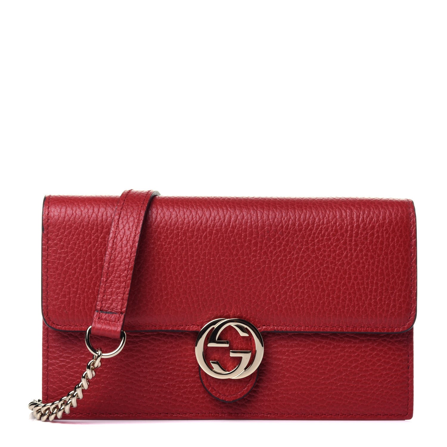 Gucci Dollar Calfskin Interlocking G Chain Wallet Red 1 of 11