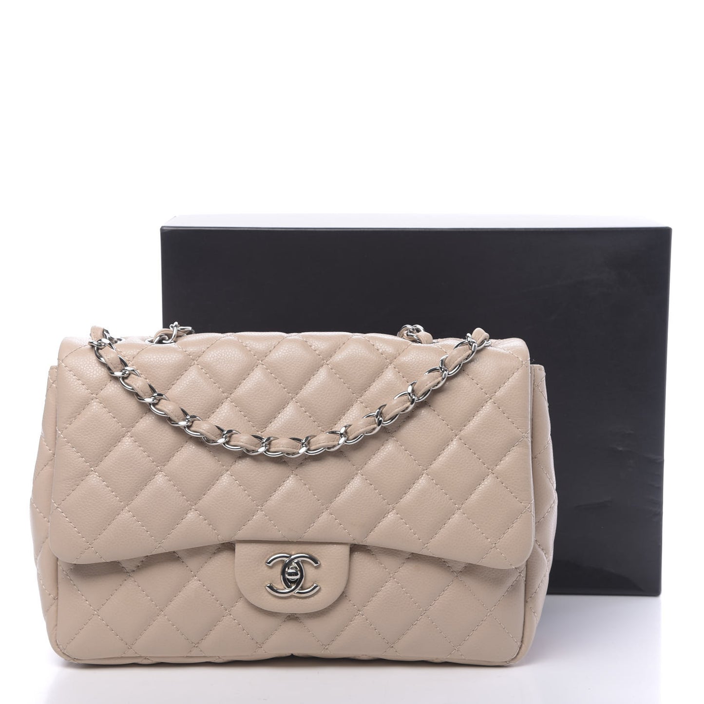 Caviar Quilted Jumbo Single Flap Beige Clair