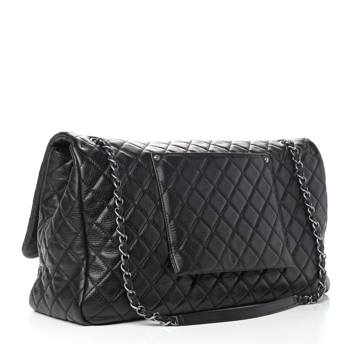 Calfskin Quilted XXL Travel Flap Bag Black