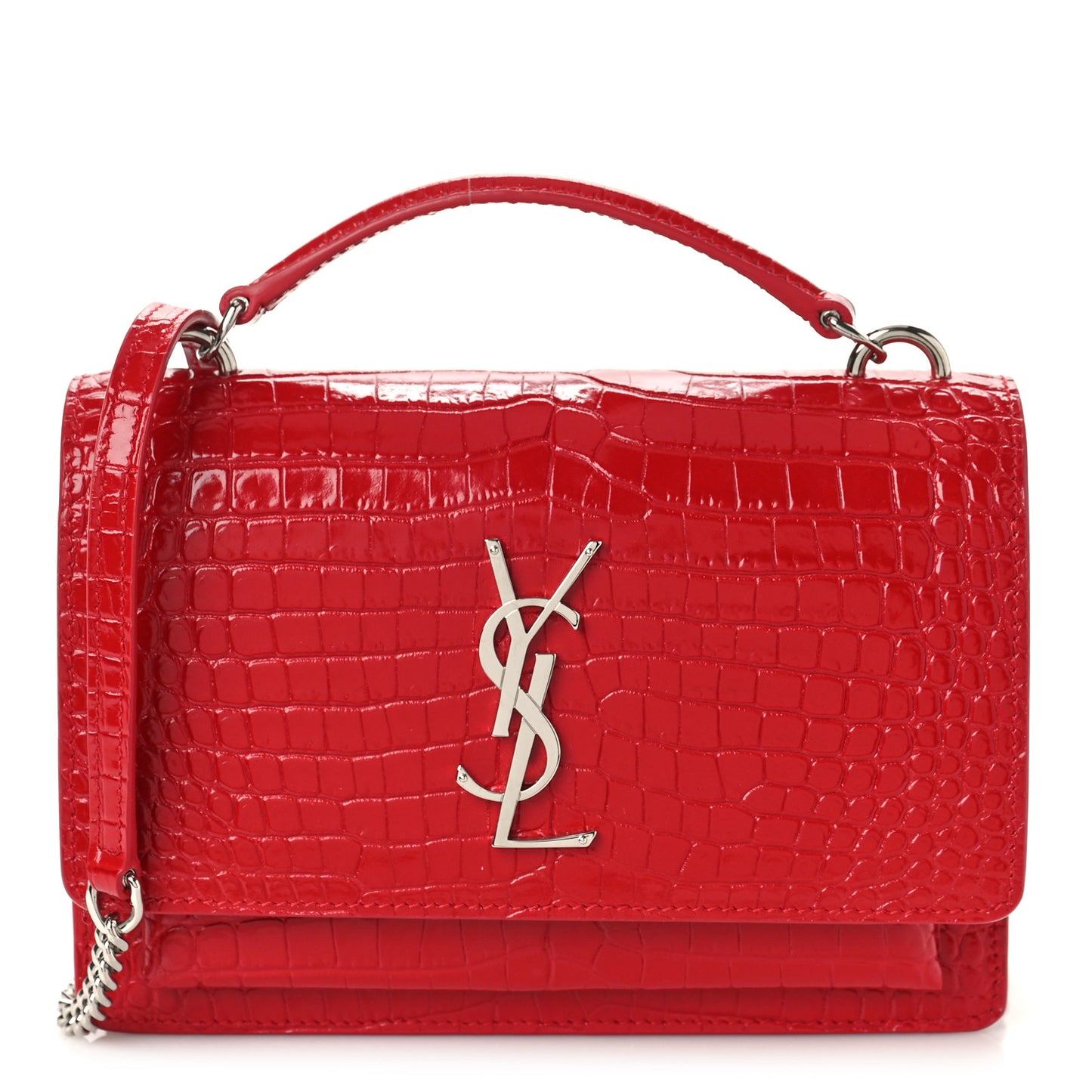 Calfskin Crocodile Embossed Monogram Sunset Chain Wallet Rouge Eros