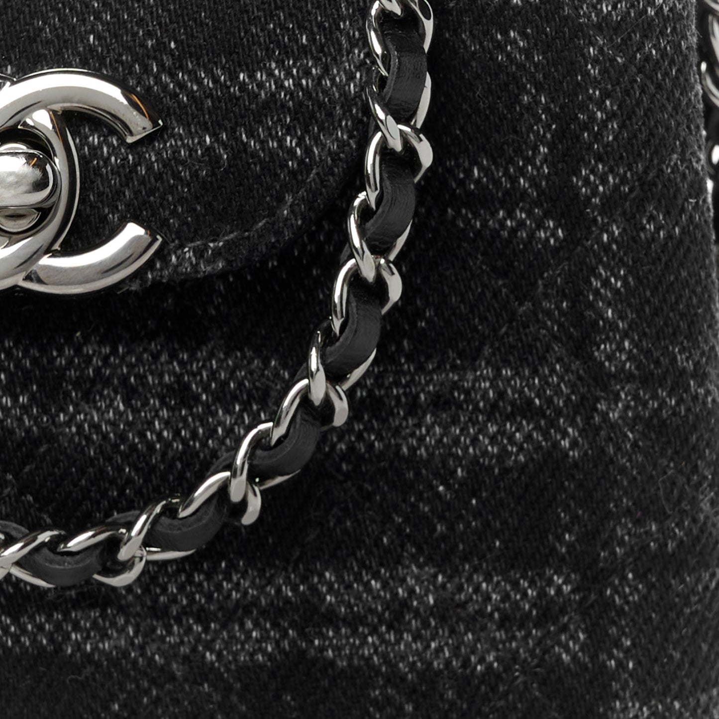 Printed Denim Quilted Mini Nano Kelly Shopper Black Grey