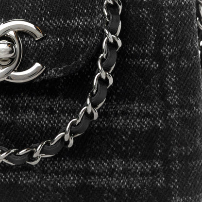 Chanel Printed Denim Quilted Mini Nano Kelly Shopper Black Grey 8 of 10