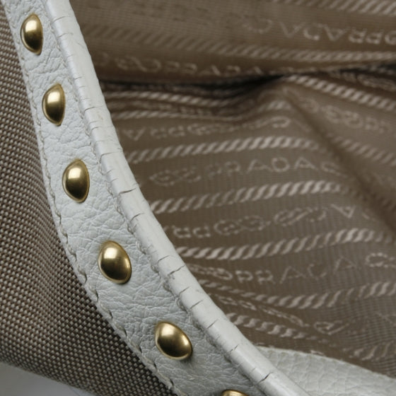 Prada Jacquard Canvas Logo Studded Tote 9 of 15