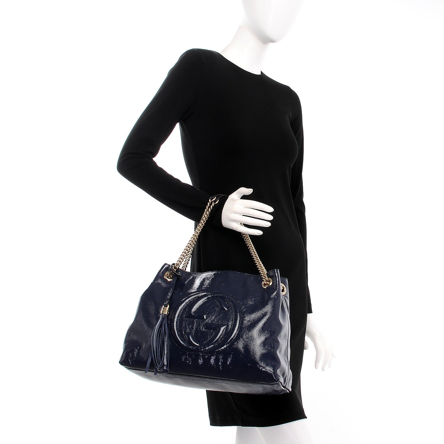 Gucci Patent Medium Soho Chain Shoulder Bag Uniform Blue 2 of 7