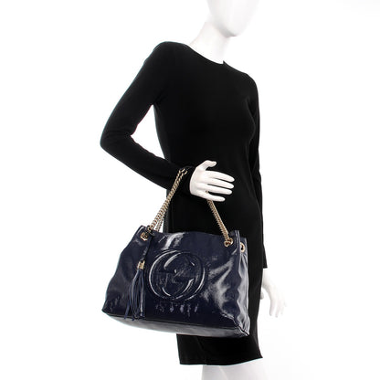Gucci Patent Medium Soho Chain Shoulder Bag Uniform Blue 2 of 7