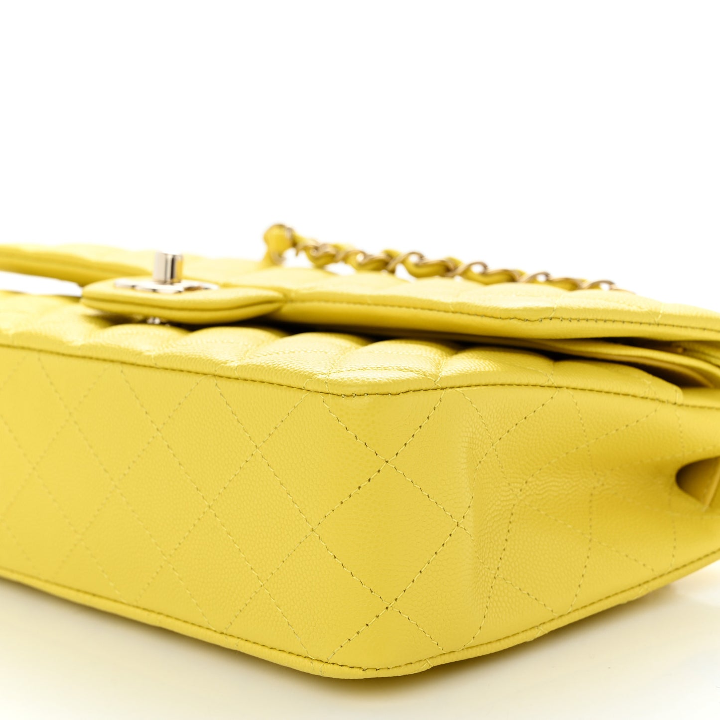 Caviar Quilted Medium Double Flap Yellow