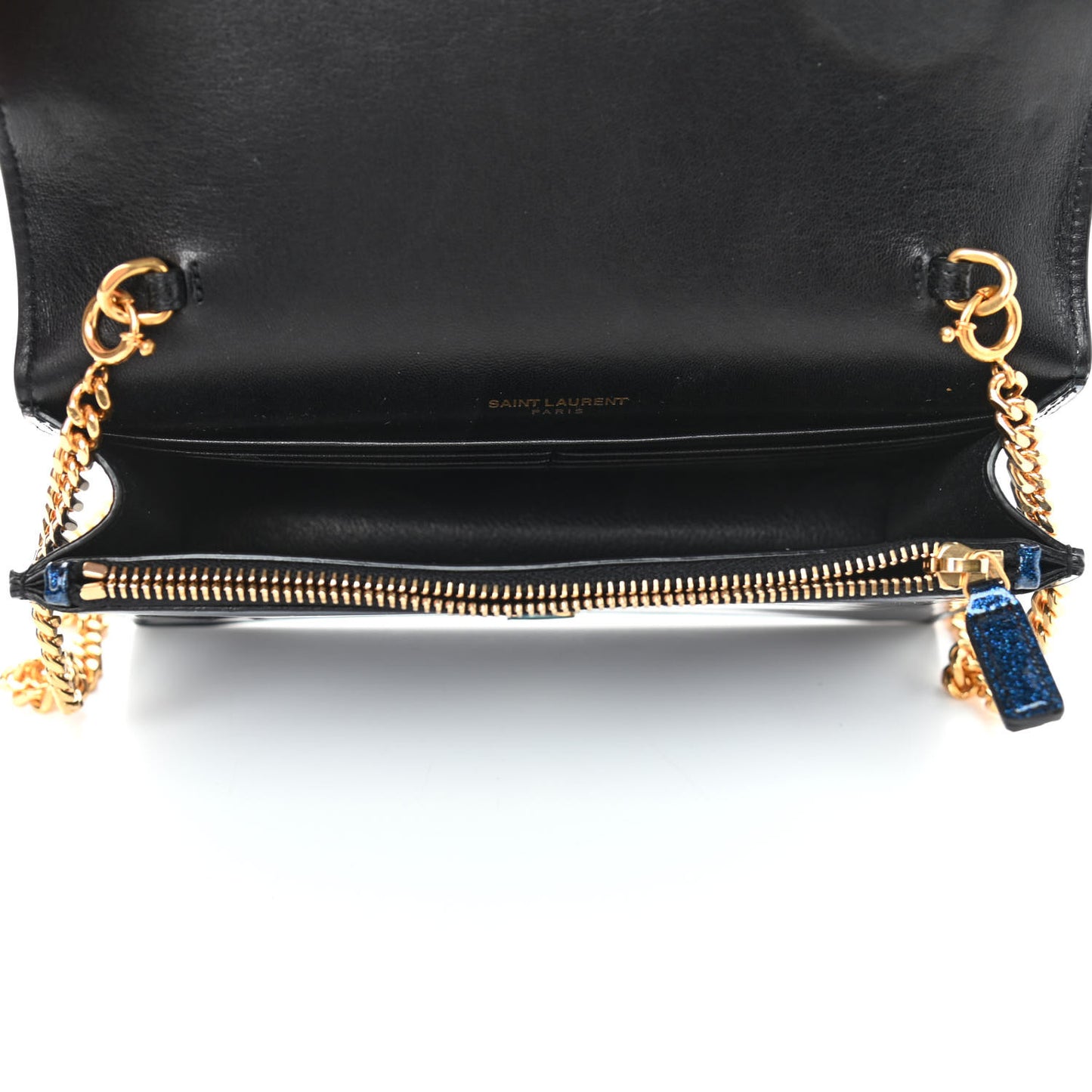Glitter Small Monogram Kate Tassel Satchel Cobalt