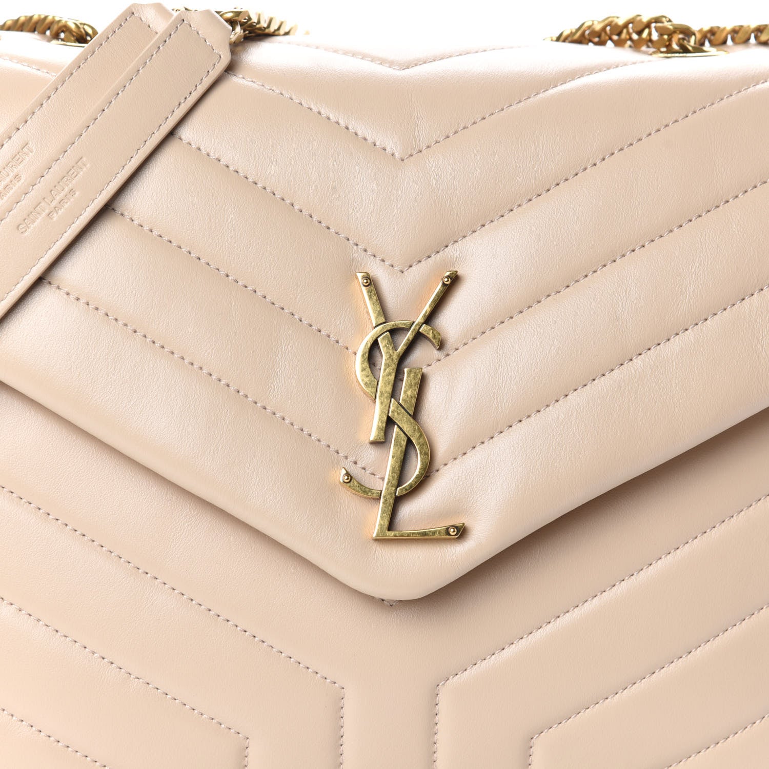 Saint Laurent Calfskin Y Quilted Monogram Medium Loulou Chain Satchel Nude Powder 7 of 9