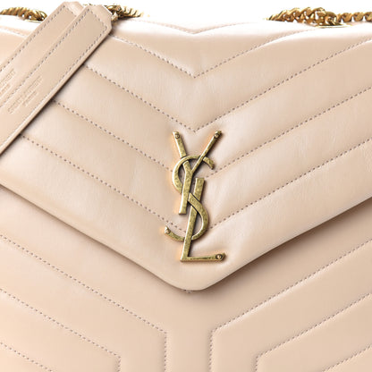 Saint Laurent Calfskin Y Quilted Monogram Medium Loulou Chain Satchel Nude Powder 7 of 9