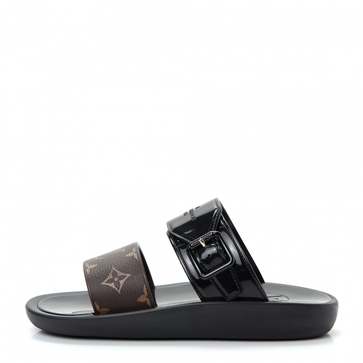 Monogram Sunbath Flat Mule Sandals 36 Black