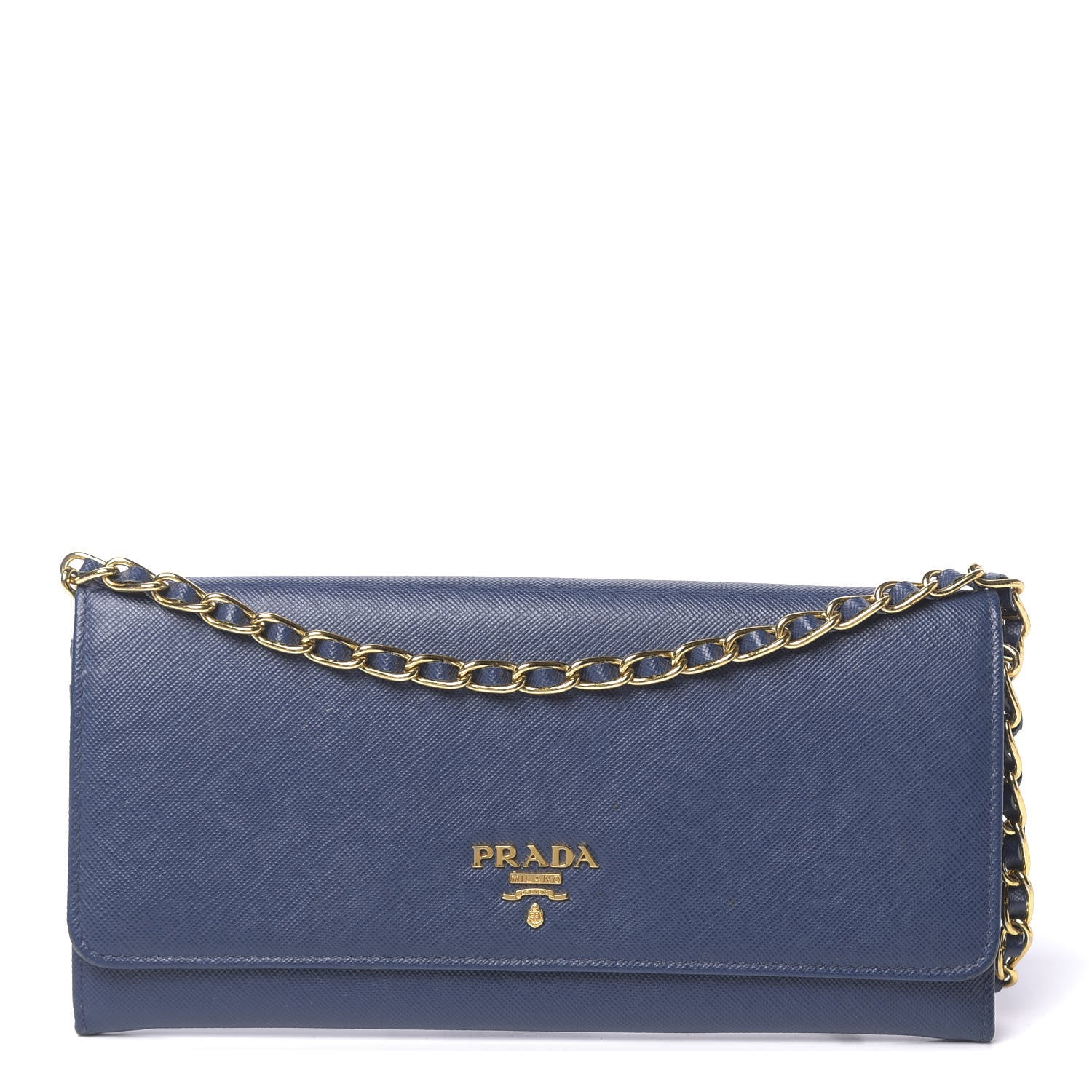 Prada Saffiano Metal Oro Chain Wallet Baltico 1 of 10