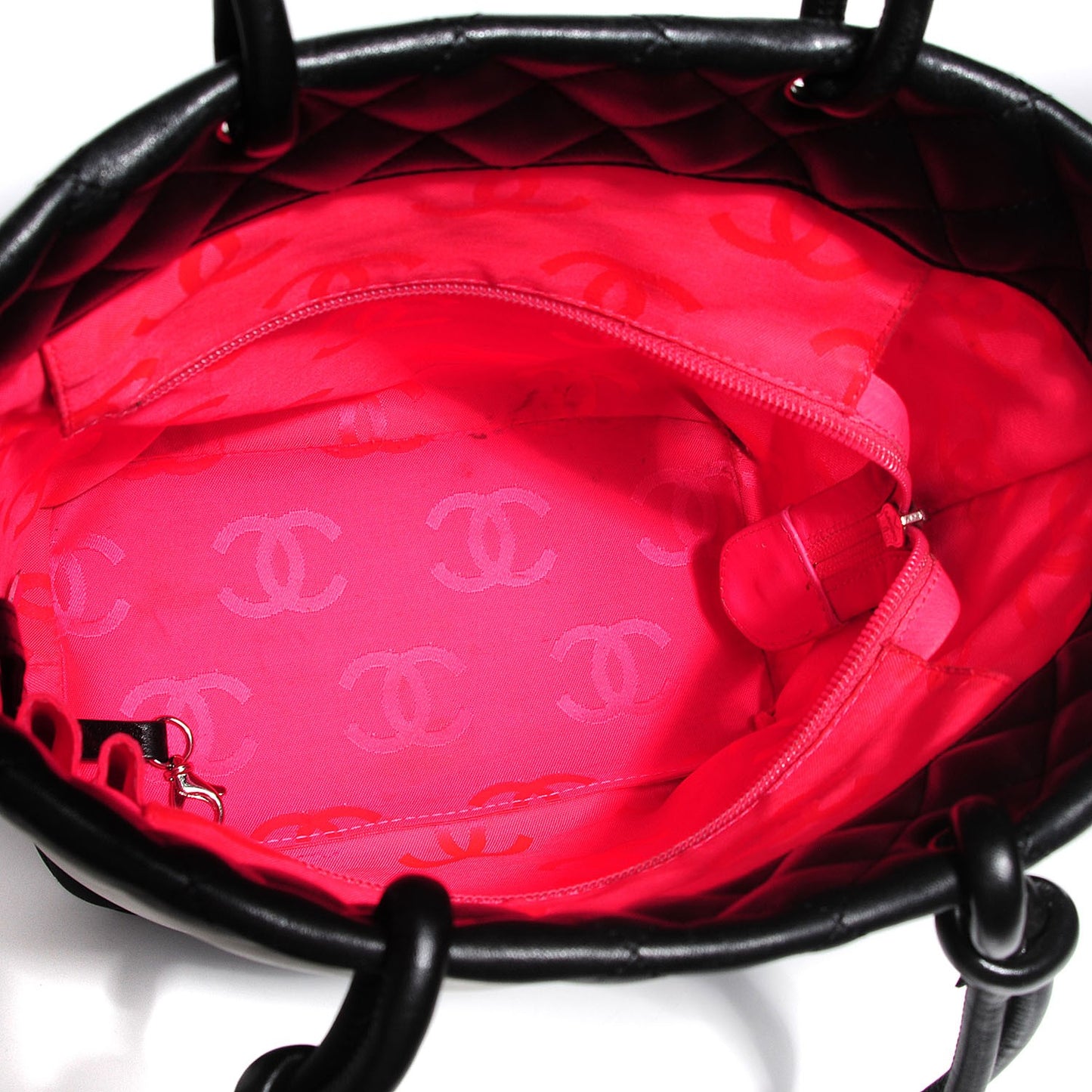 Calfskin Quilted Medium Cambon Tote Black White