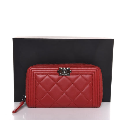 Chanel Lambskin Quilted Small Boy Zip Around Wallet Dark Red 9 of 9