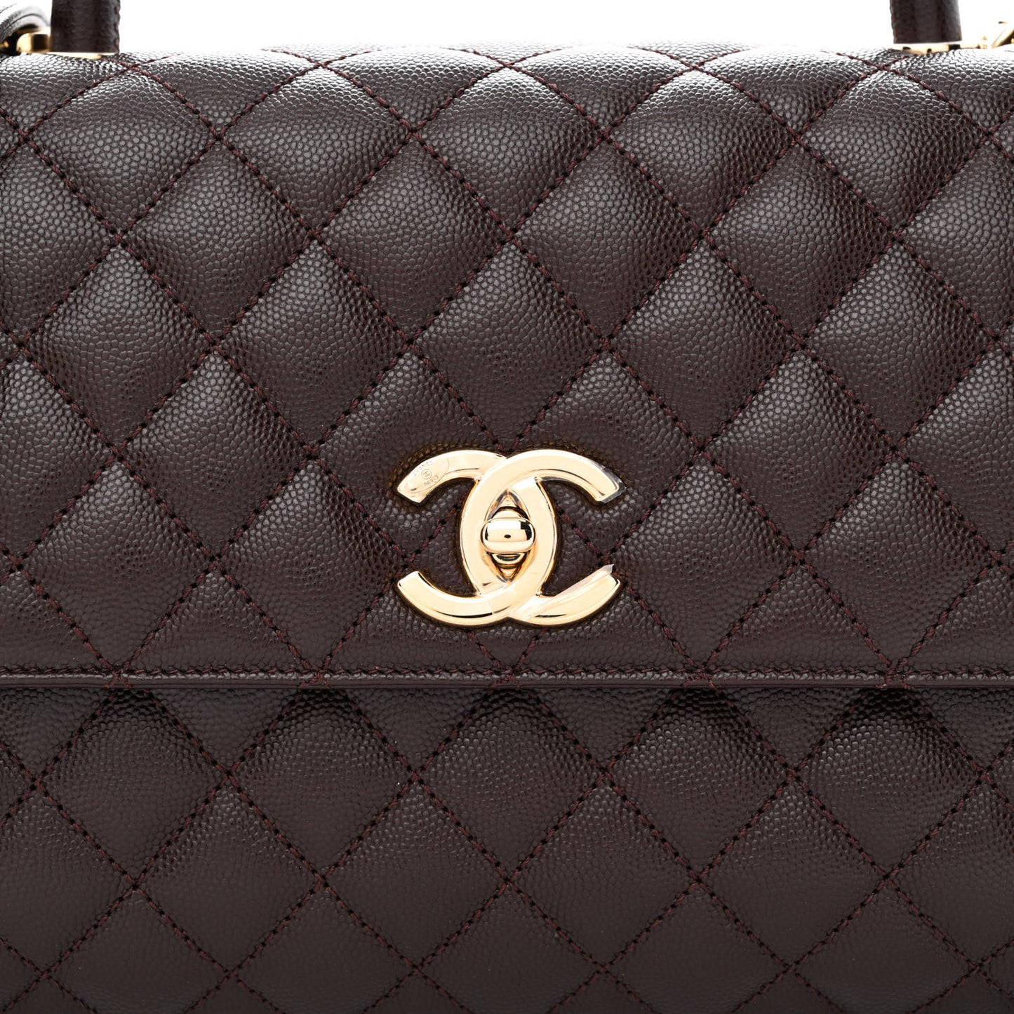 Caviar Quilted Small Coco Handle Flap Dark Brown