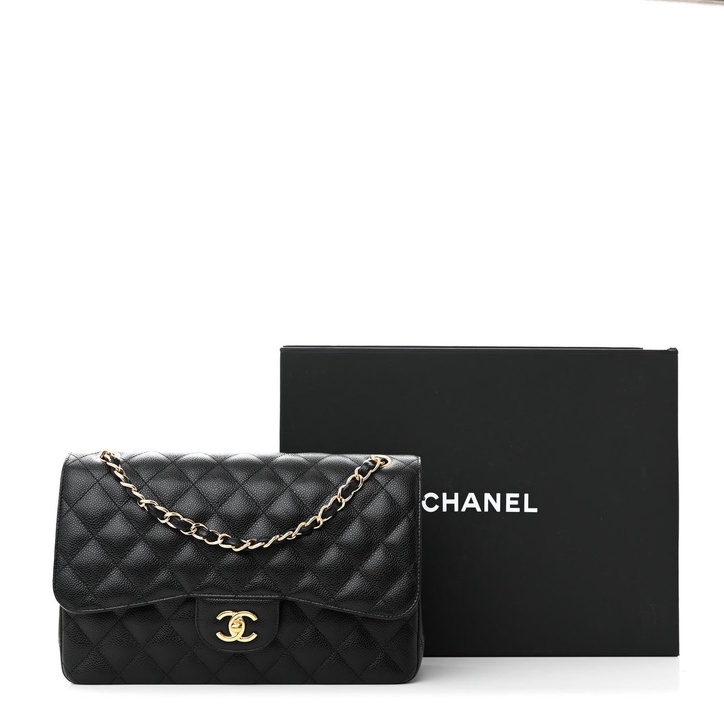 Caviar Quilted Jumbo Double Flap Black
