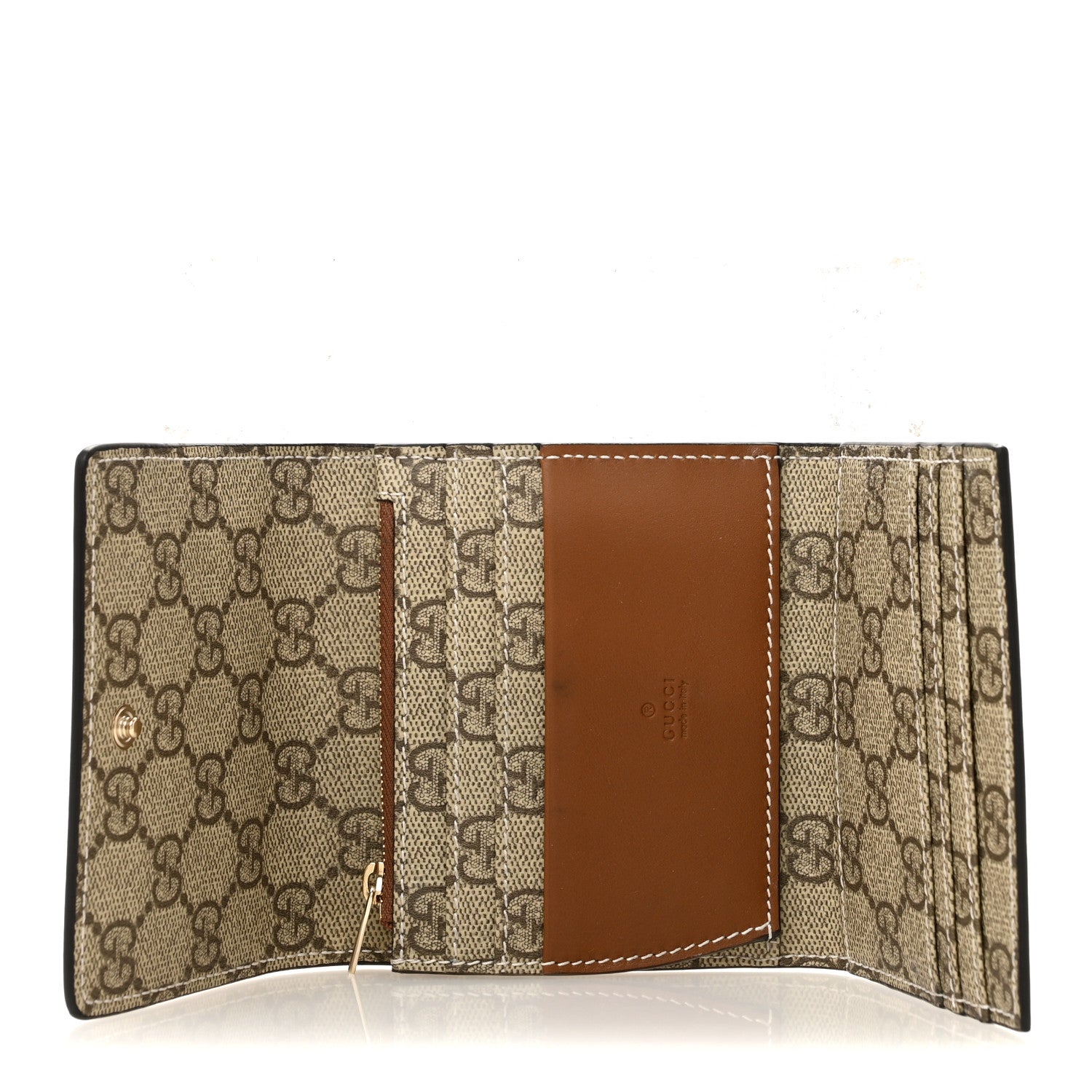 Gucci Arabella Calfskin GG Supreme Emblem Medium Zip Wallet  Sundial Beige Ebony Dark Brown 5 of 8