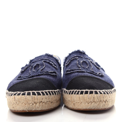 Chanel Denim Toile CC Espadrilles 38 Navy Black 2 of 11