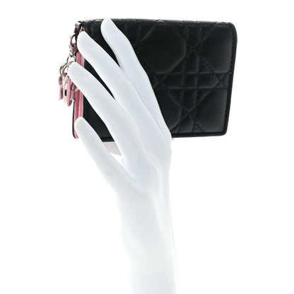 Christian Dior Lambskin Cannage Bi-Color Small Lady Dior Flap Card Holder Black Pink 2 of 9