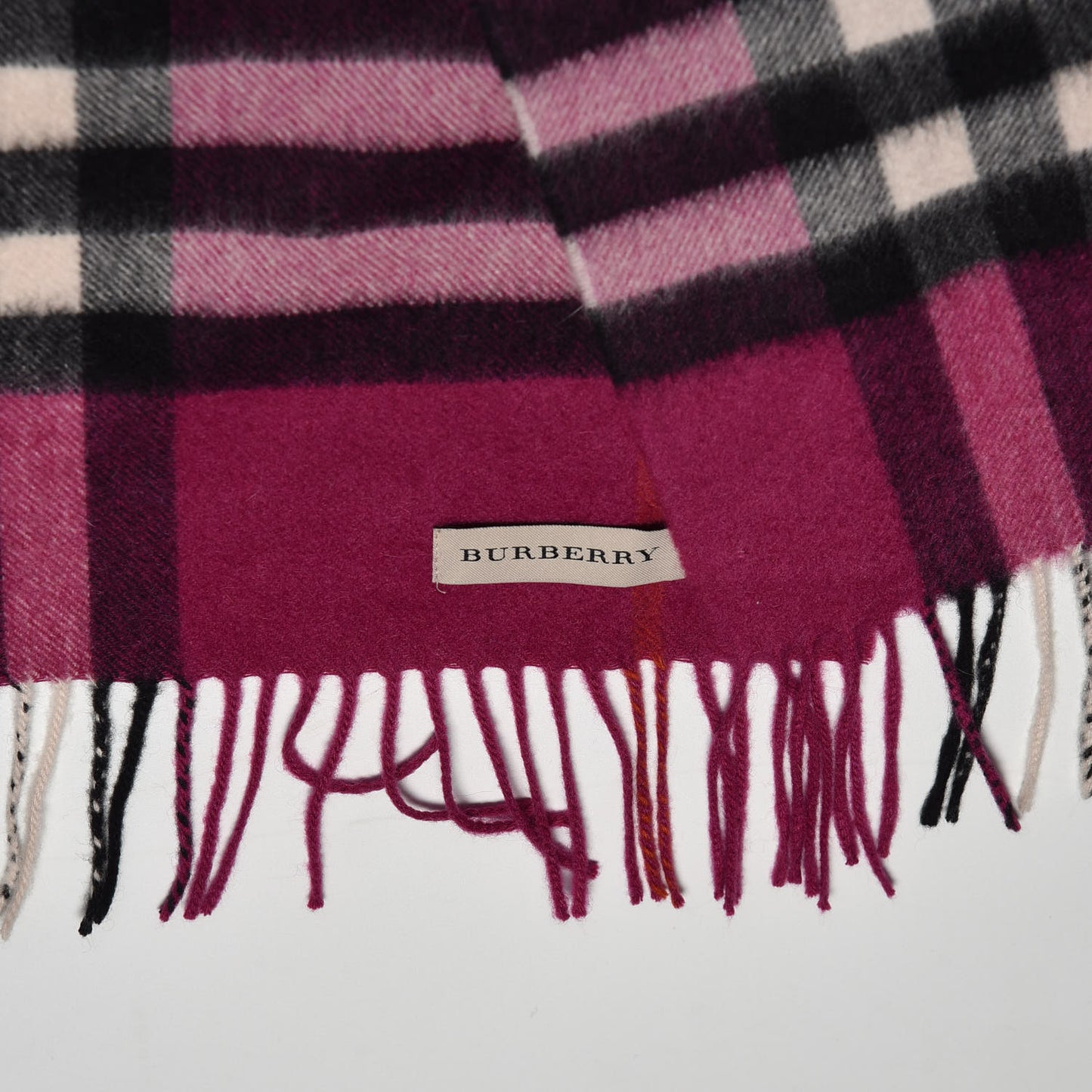 Cashmere Giant Check Fringe Scarf Fuchsia
