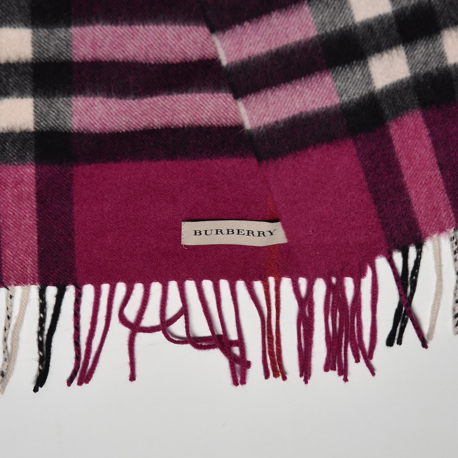 Burberry Cashmere Giant Check Fringe Scarf Fuchsia 4 of 4