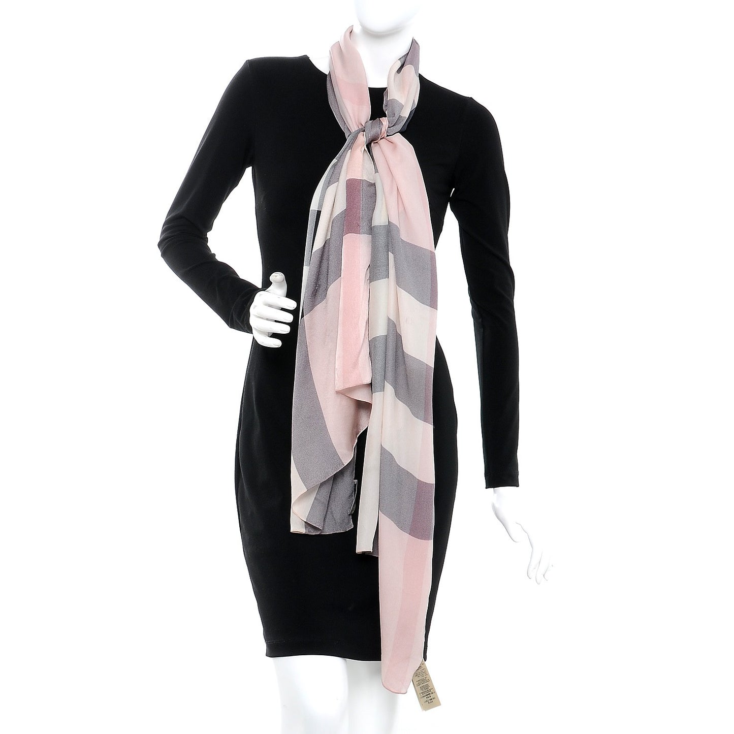 Silk Giant Check Scarf Pink