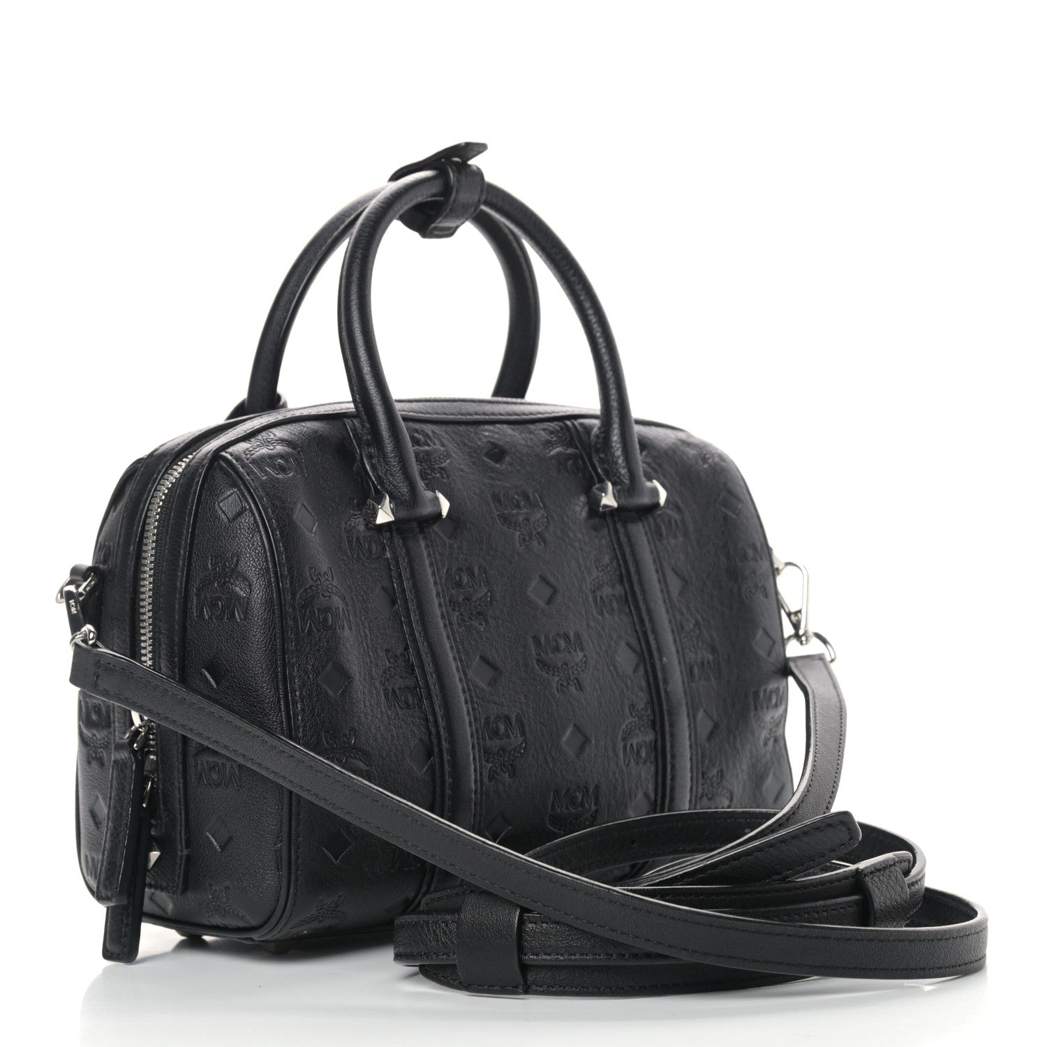 MCM Calfskin Ottomar Monogram Boston Bag Black 3 of 11