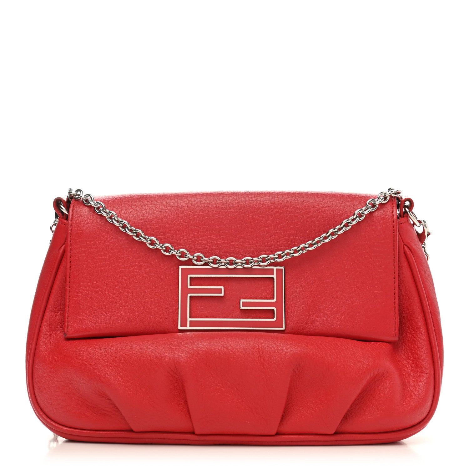 Fendi Vitello Flamingo Enamel Fendista Pouchette Crossbody Mattone Plaster 1 of 9