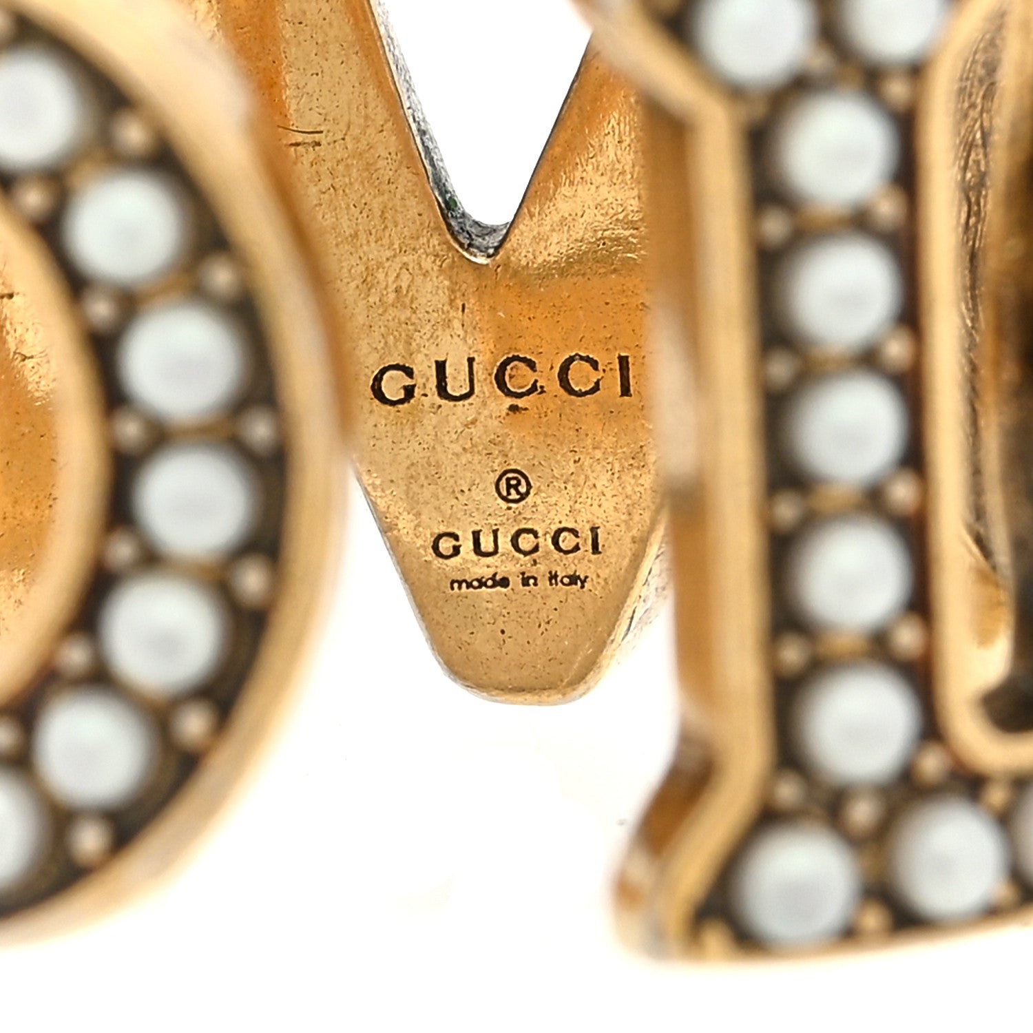 Gucci Metal Pearl Loved Ring 50 5.25 Aged Gold 4 of 4
