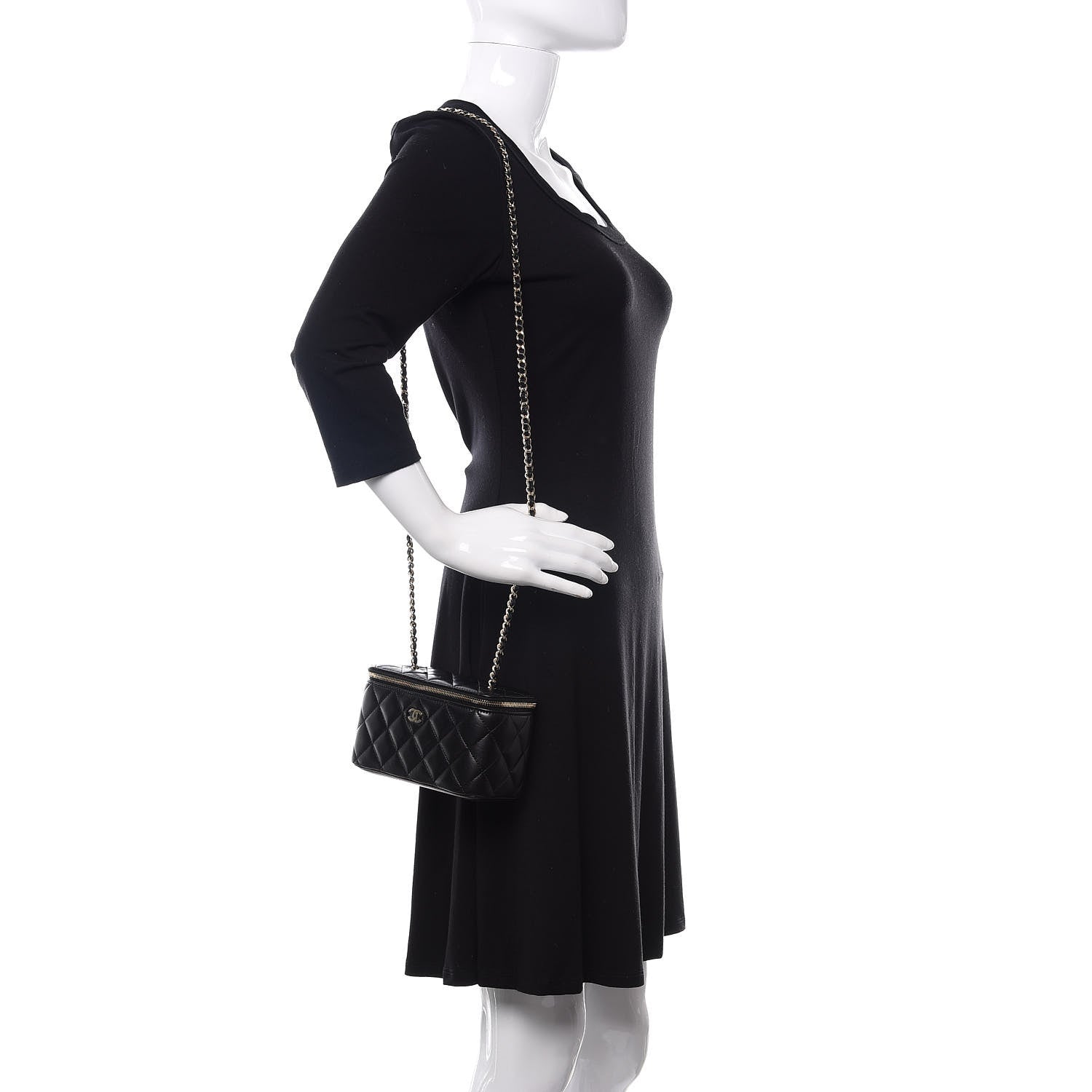 Chanel Lambskin Quilted Small Vanity Case With Chain Black 2 of 11