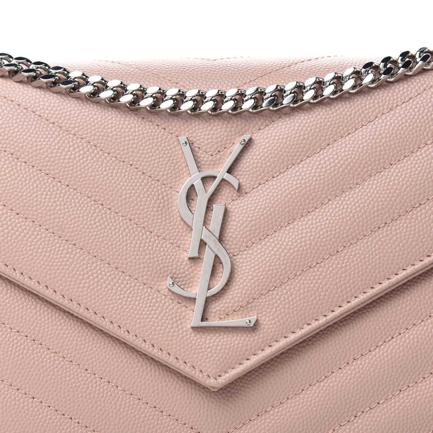 Grain De Poudre Matelasse Chevron Monogram Chain Wallet Pale Pink