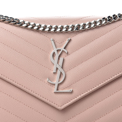 Saint Laurent Grain De Poudre Matelasse Chevron Monogram Chain Wallet Pale Pink 10 of 11